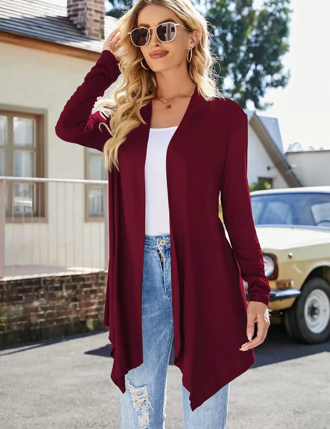 Women's Draped Front Open Cardigan Casual Long Sleeve Lightweight Cardigan Sweaters Duster