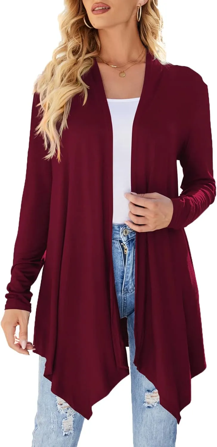 Women's Draped Front Open Cardigan Casual Long Sleeve Lightweight Cardigan Sweaters Duster