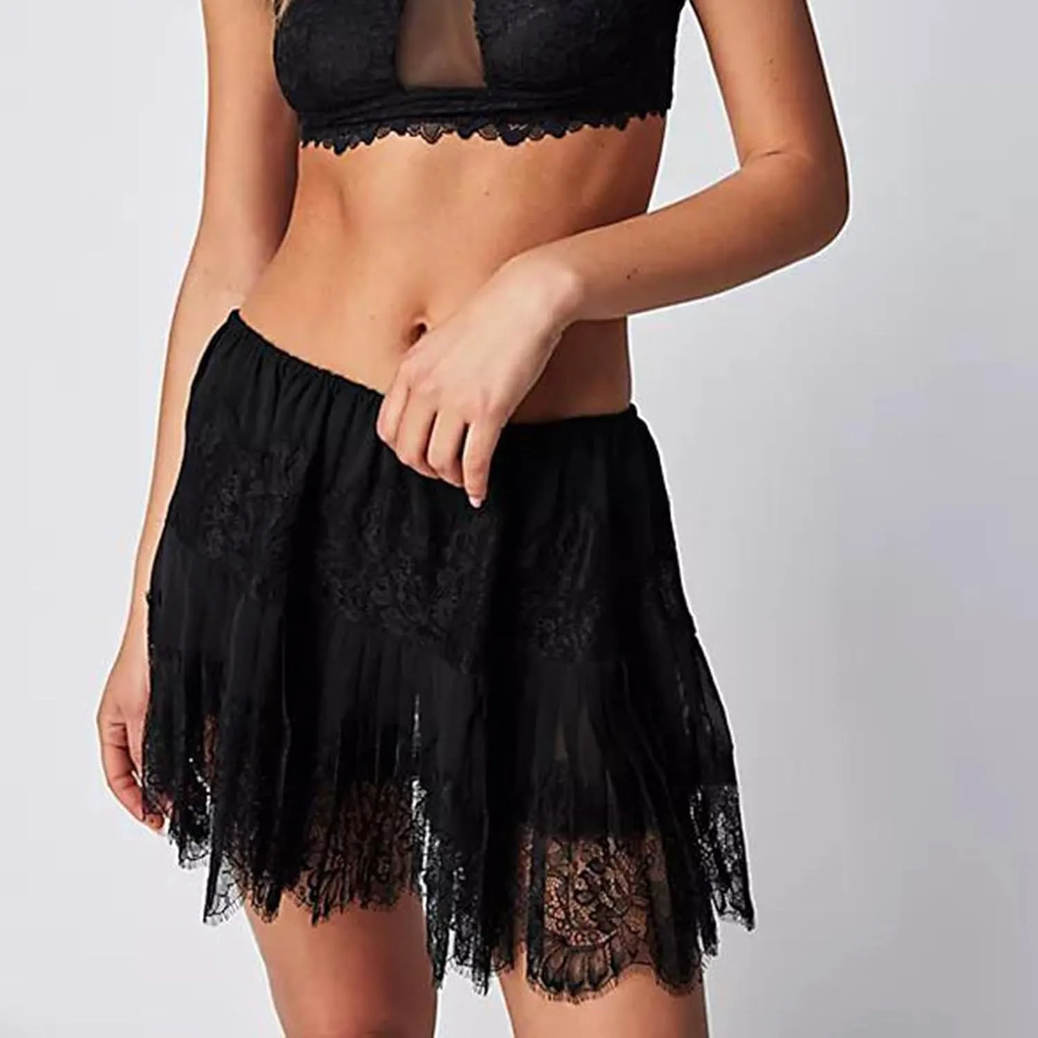 Women's Lace Mini Skirt High Waist Pleated Skirts Y2k Summer Casual Tasseled Short Skirts Streetwear