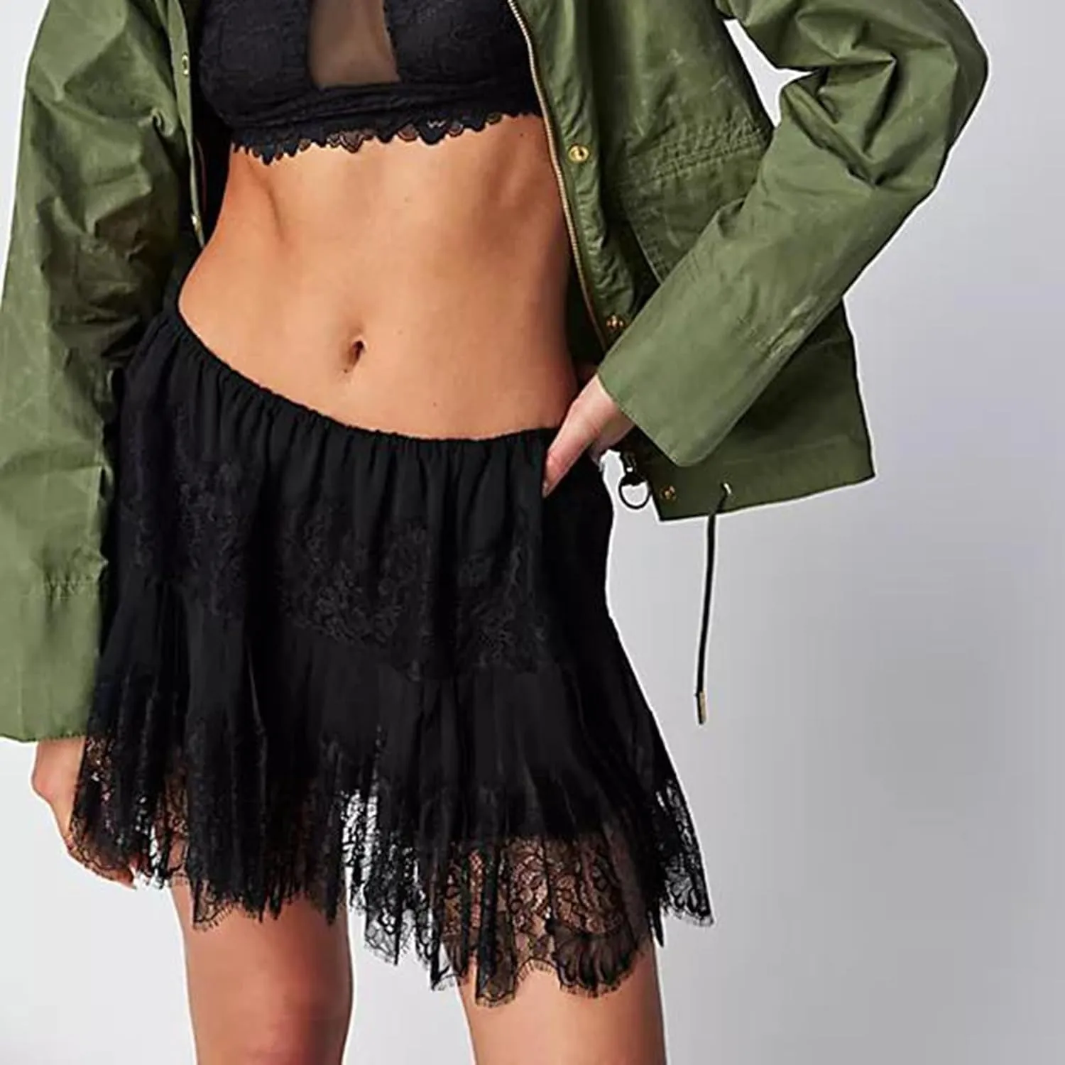 Women's Lace Mini Skirt High Waist Pleated Skirts Y2k Summer Casual Tasseled Short Skirts Streetwear