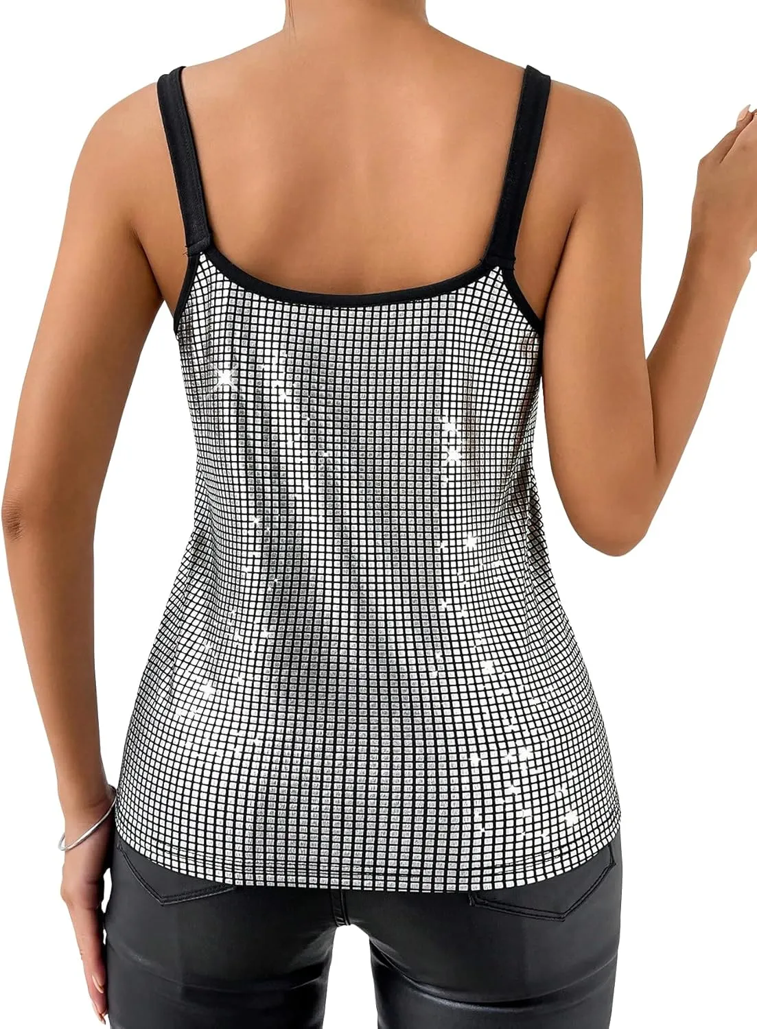Womens Metallic Top Sparkle Cami Party Club Glitter Tanks Tops