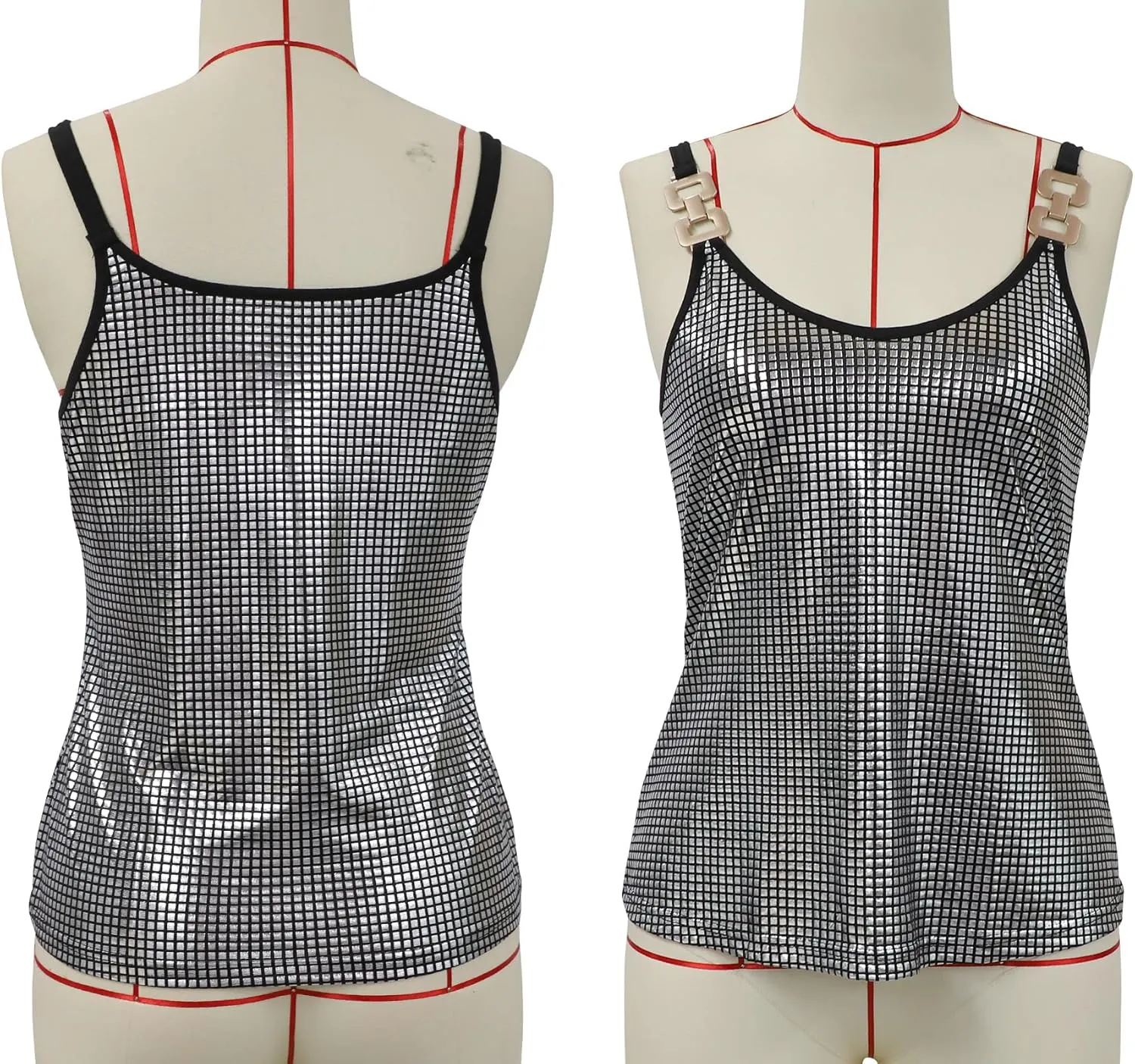 Womens Metallic Top Sparkle Cami Party Club Glitter Tanks Tops