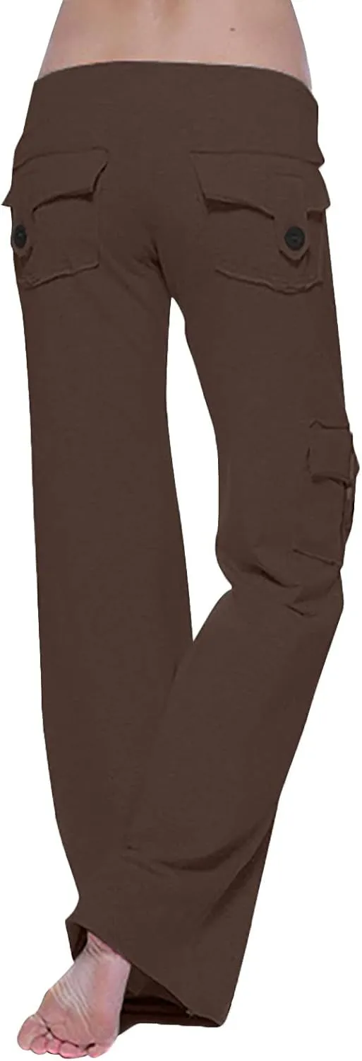 Womens Palazzo Yoga Pants Wide Leg Cargo Pants High Waist with Pockets Stretch Work Travel Casual Sweatpants Plus Size