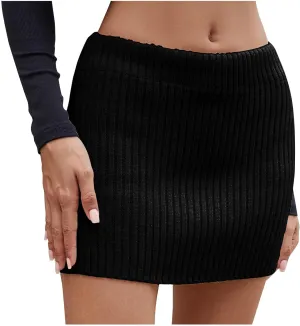 Women's Ribbed Knit Skirt Elastic High Waisted Slim Pencil Short Skirts Summer Trendy Casual Stretch Warp Mini Dress