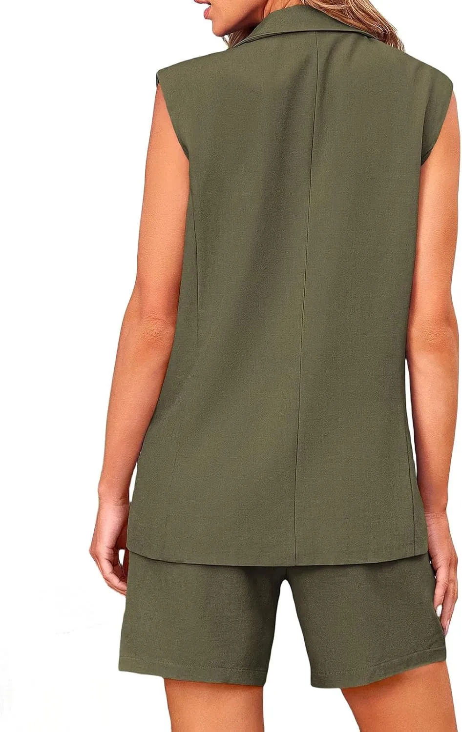 Women's Sleeveless Suit Jacket Vest Shorts Suit Lapel V-Neck Button Office 2 Piece Sets Business Casual Outfits Suits