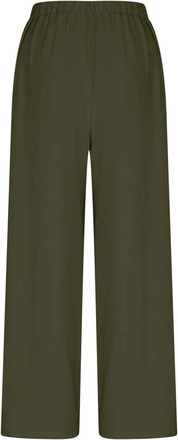 Womens Wide Leg Pants Flowy Palazzo Pants Tie Waist Hide Belly Trousers Business Casual Work Pants Loose Lounge Pants