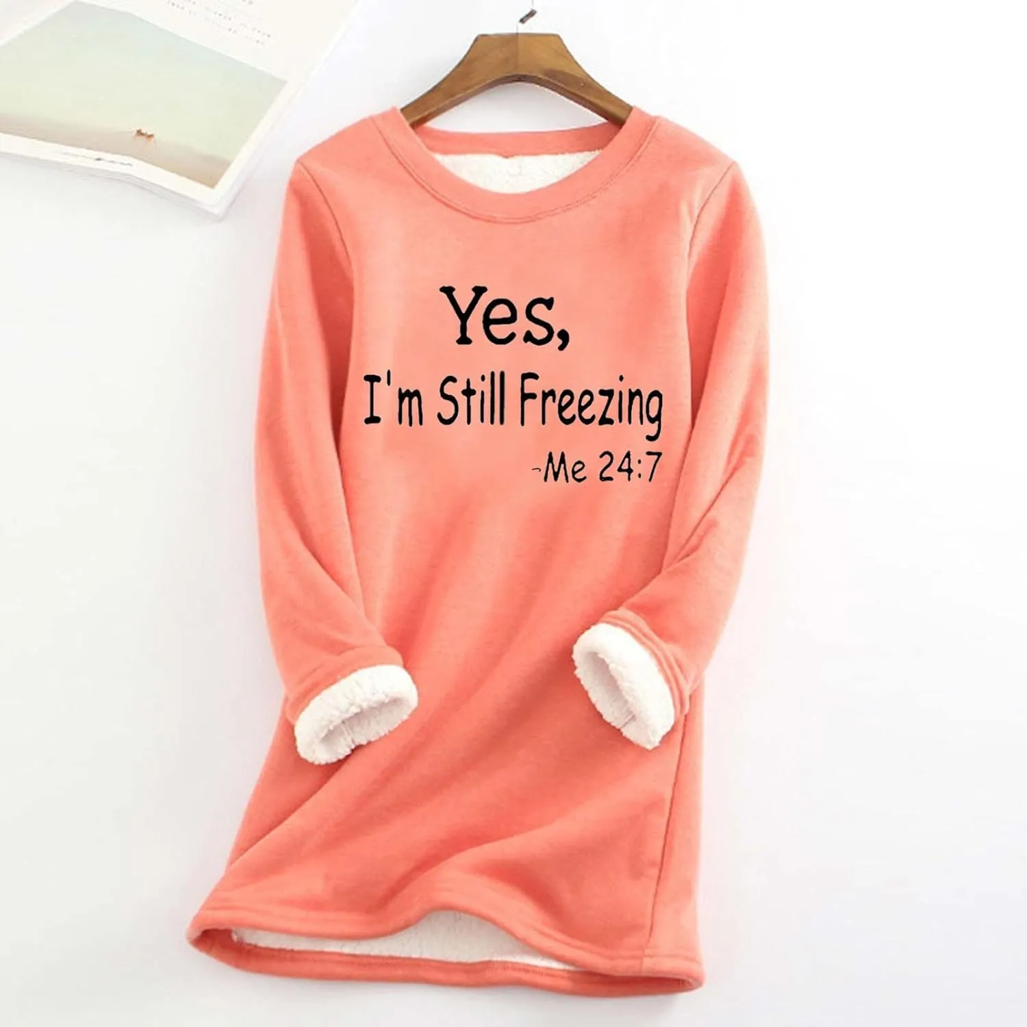 Yes I'm Still Freezing Me Womens Winter Warm Sherpa Fleece Lined Tunic Tops Long Sleeve Sweatshirt Pullover Sweater