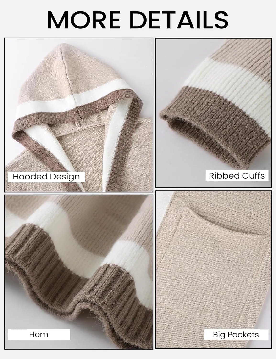 Yimoon Womens Long Cardigan Sweater Color Block Open Front Hooded Cardigan Oversized Knit Sweater Outwear