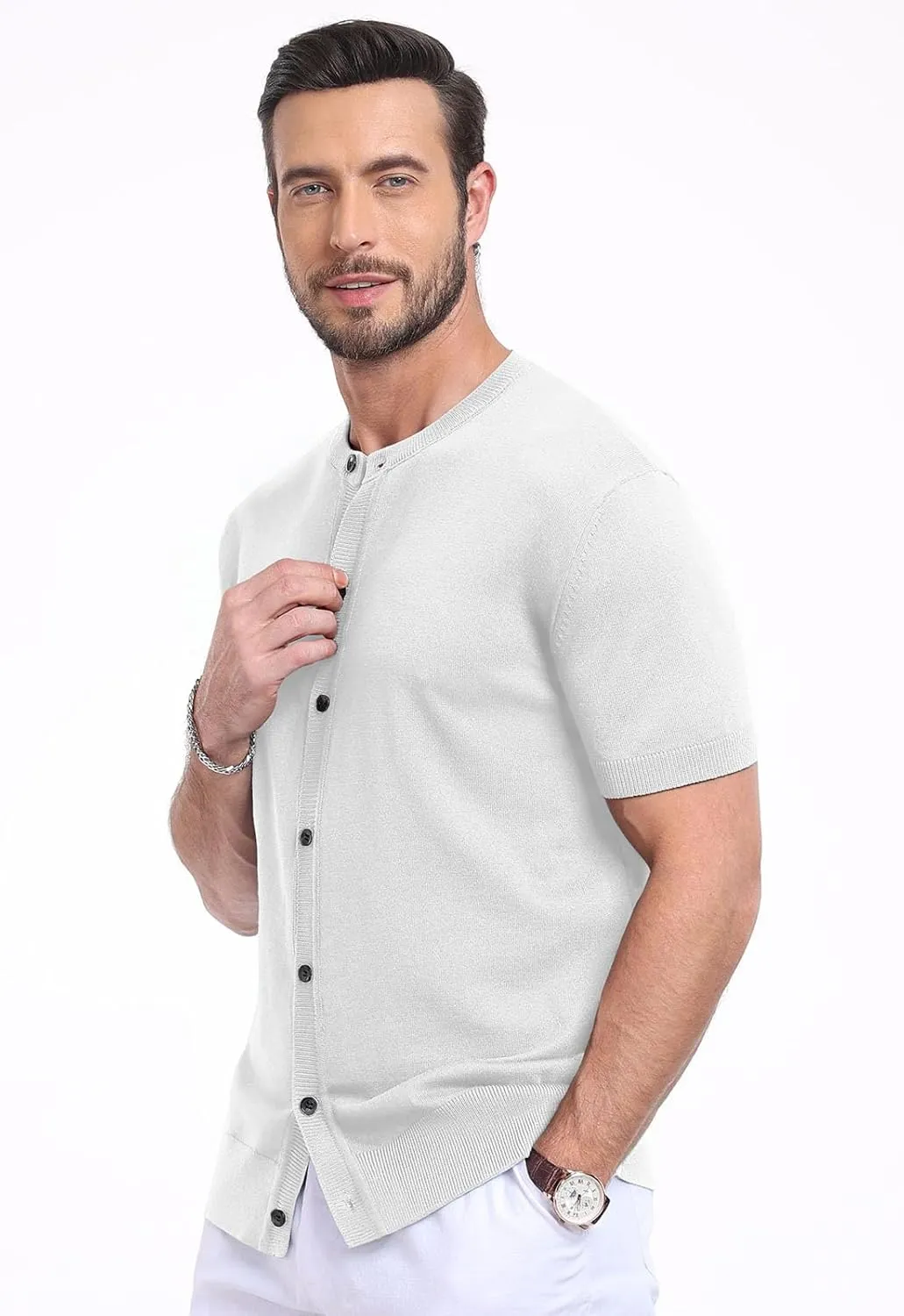 YTD Men's Knit Casual Button Down Shirts Short Sleeve Textured Summer Beach Shirts
