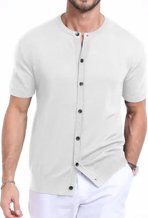 YTD Men's Knit Casual Button Down Shirts Short Sleeve Textured Summer Beach Shirts